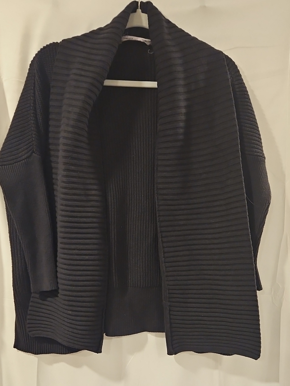 Athleta Black Ribbed Shawl-Collar Open Cardigan Sweater